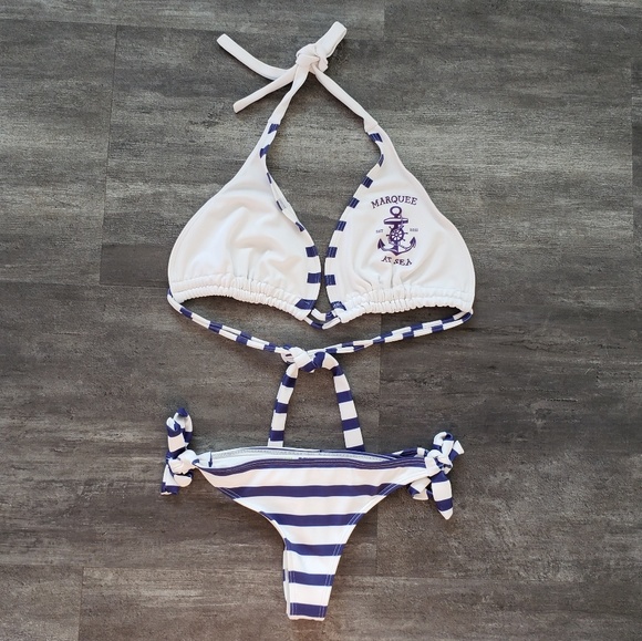 White Navy Sea Marquee Bikini Set - Picture 1 of 6